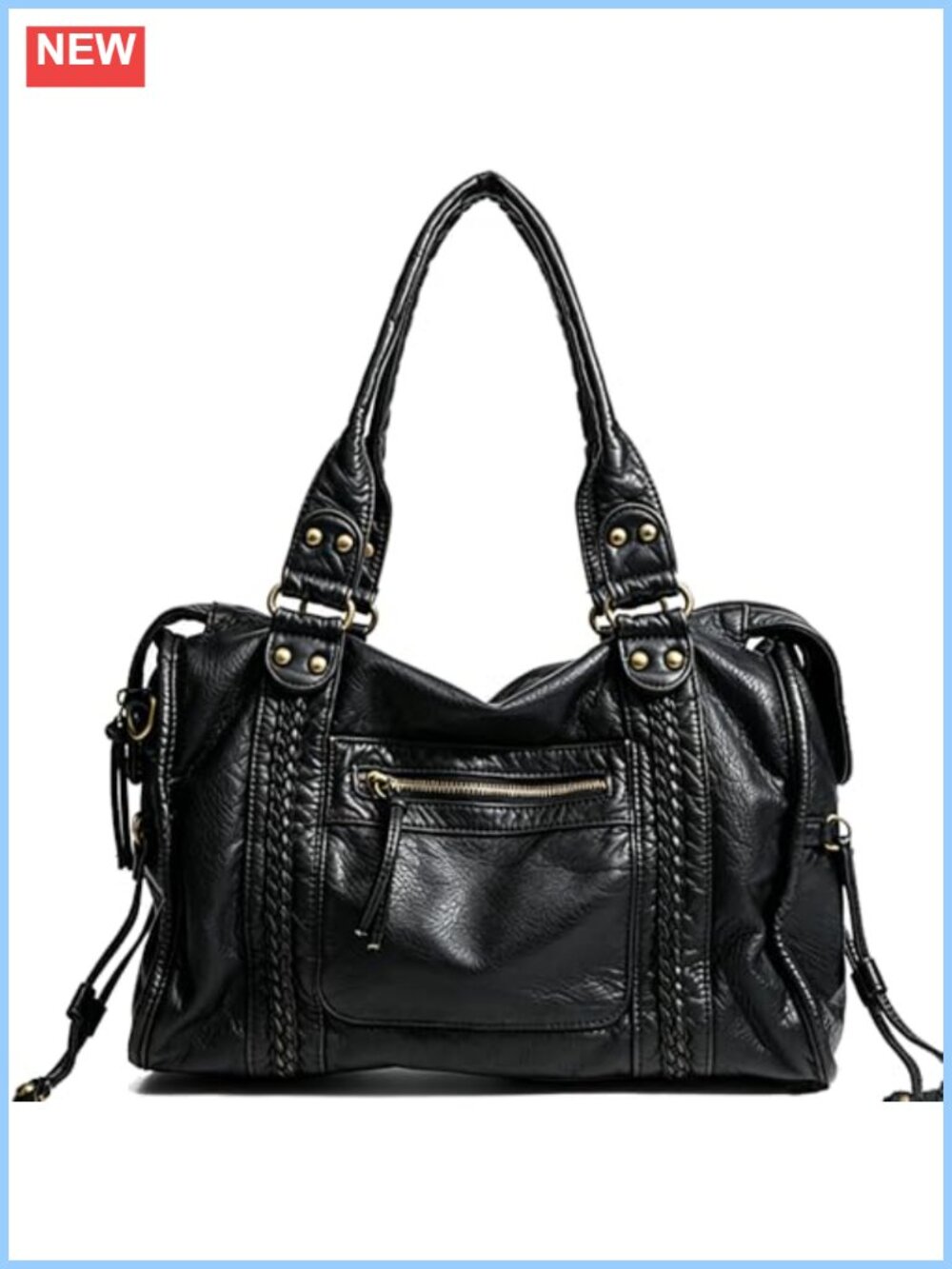 Washed Vegan Leather Tote Bag with Removable Straps, Hobo Handbag for Women